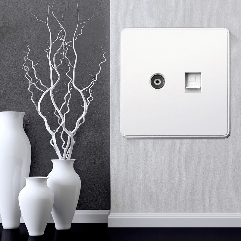 Rj45 Wall Socket Internet Outlet With TV Outlet Wall Data RJ45 Internet Computer Double Phone Socket Plastic Panel Cable TV