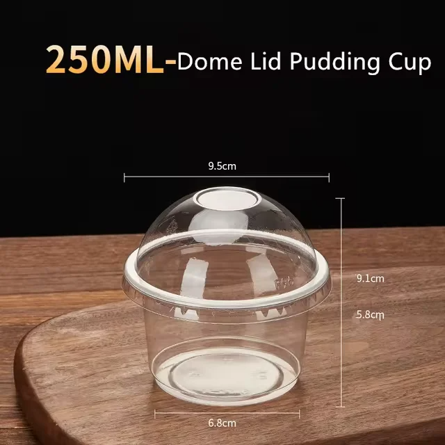 Engangssalatkopper 250ML - Gennemsigtig Plast Dessertkopper Skåle Beholder med Dome/Flad Låg: Hvid / 50 stk