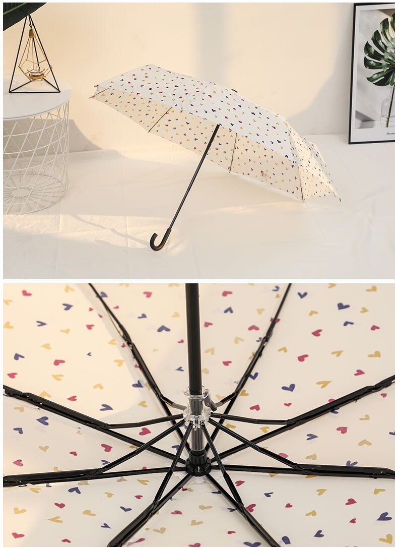 Gancho triple paraguas doble-propósito protección solar UV paraguas para mujer plegable de viaje compacto paraguas Durable paraguas de la lluvia