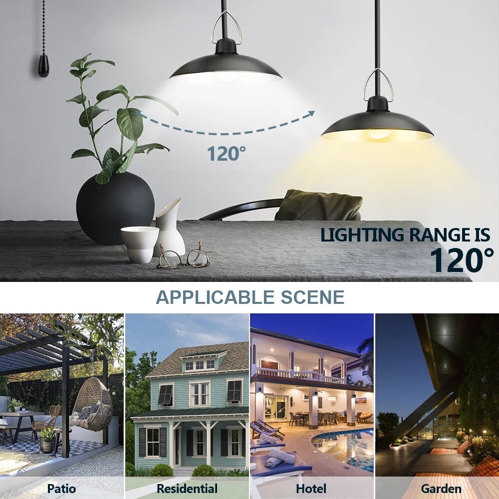Double Head Solar Pendant Light Outdoor Waterproof Smart Light Control Split Remote Solar Lamp Garage Garden Solar Shed Light