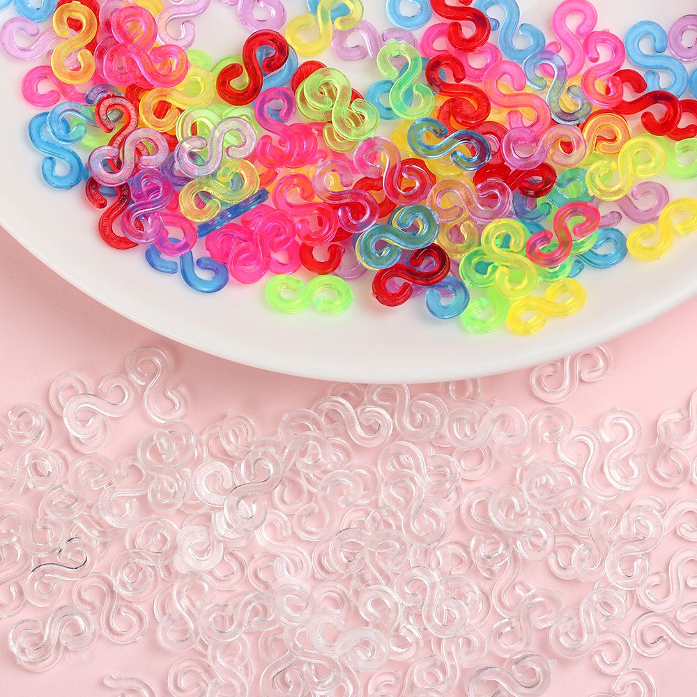 100 Pcs Transparent Mixed Color Rubber Band Clips DIY Loom Rubber Bands Kits S Clips For Bracelet Necklace Jewelry Making