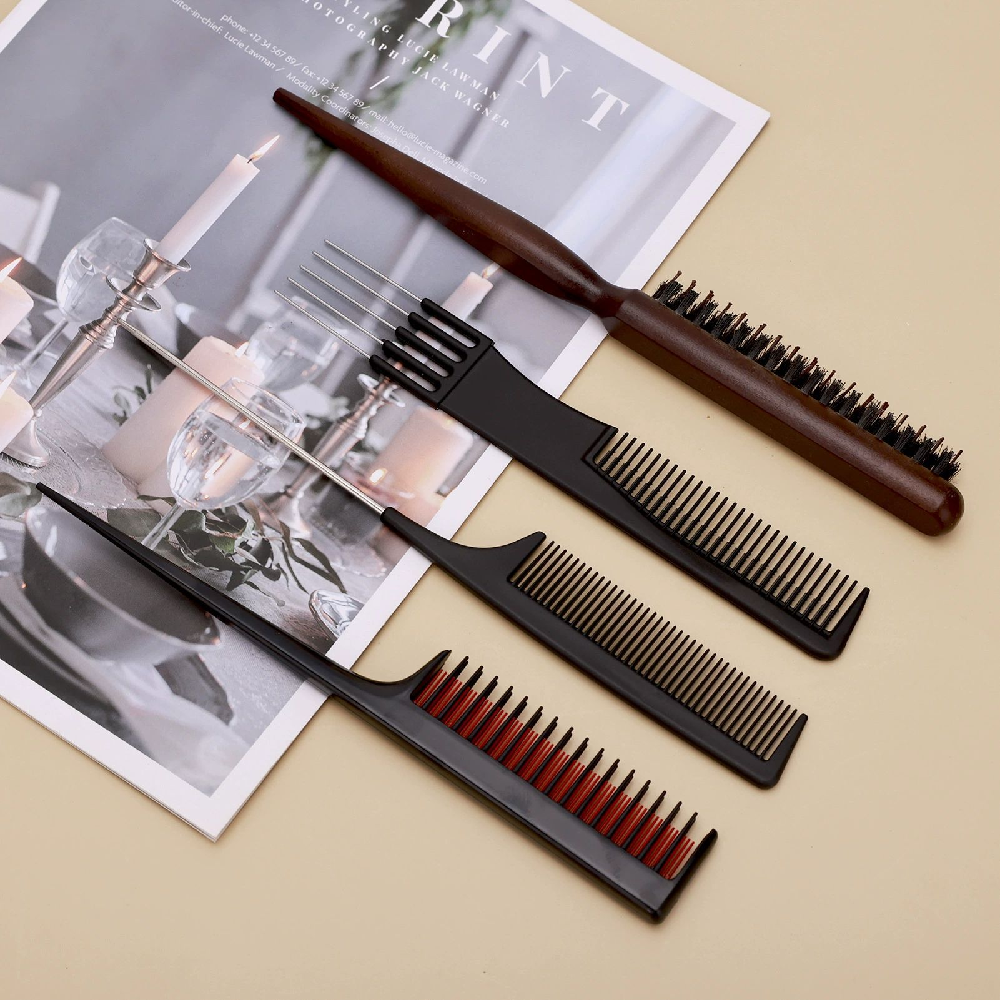 Professionele opgestoken styling staartkammen en gladmakende borstel 4-delige set vingergolven en backcombing-gereedschappen 5-polige volumegevende hefkam