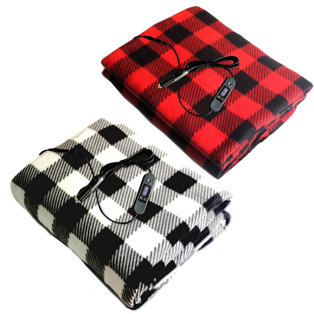 12V Electric Brushed Fleece Car Heated Blanket 4 4 Levels Temperature Adjustment Timing Heater Warmer With LCD Screen Display