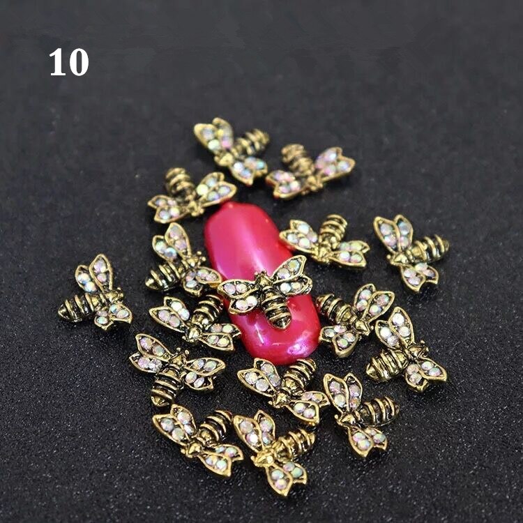 5pcs/10pcs Metal Alloy Bee 3D Nail Art Decorations Gold Silver Black Jewelry Gem Japanese Style Manicure Accessories: 10-5pcs