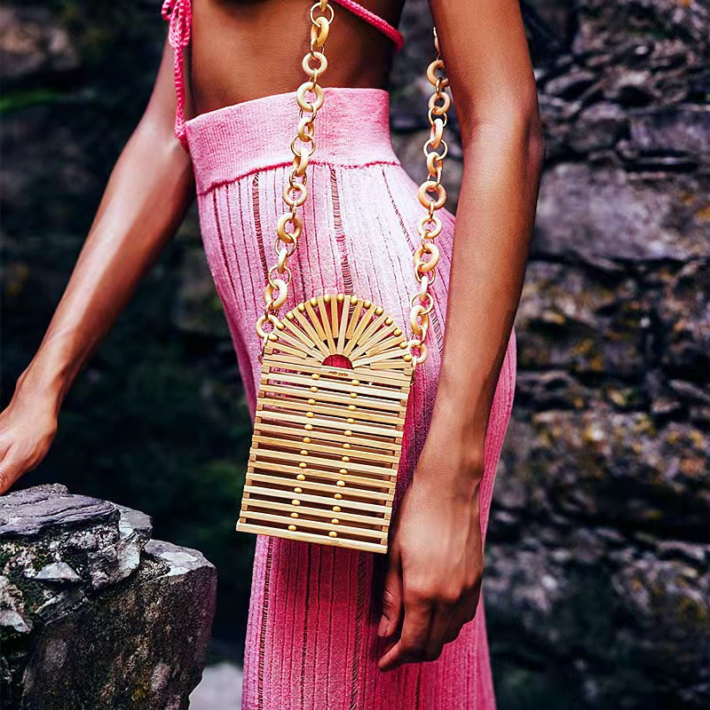 Borsa da spiaggia antica nuova intrecciata Messenger da donna con una spalla intrecciata in bambù piccola borsa quadrata borsa da spiaggia artigianale vuota di moda retrò