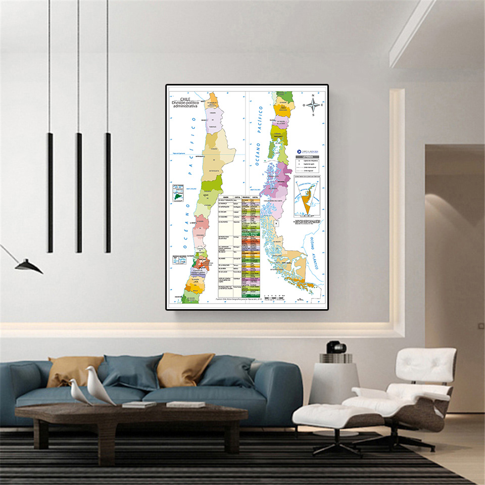 59*84cm The Chile Map Political Map In Spanish Wall Art Poster Canvas Painting Living Room Home Decoration School Supplies