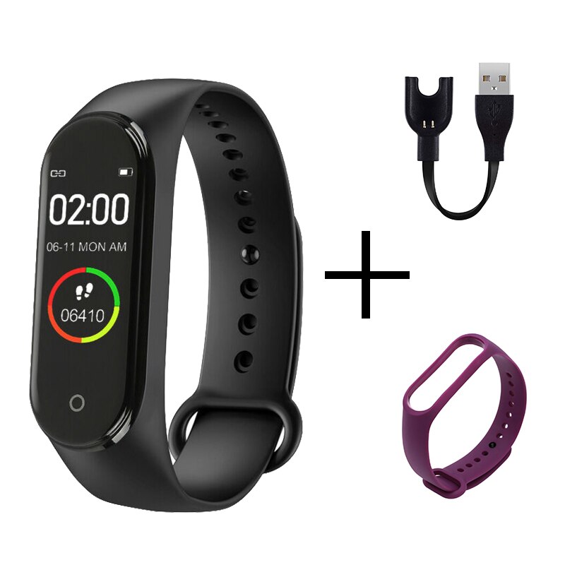 M4 Smart Armband Gesundheit Smart Band Herz Rate Blutdruck Monitor Fitness Tracker Sport Uhr Bluetooth für Android IOS: Black purple