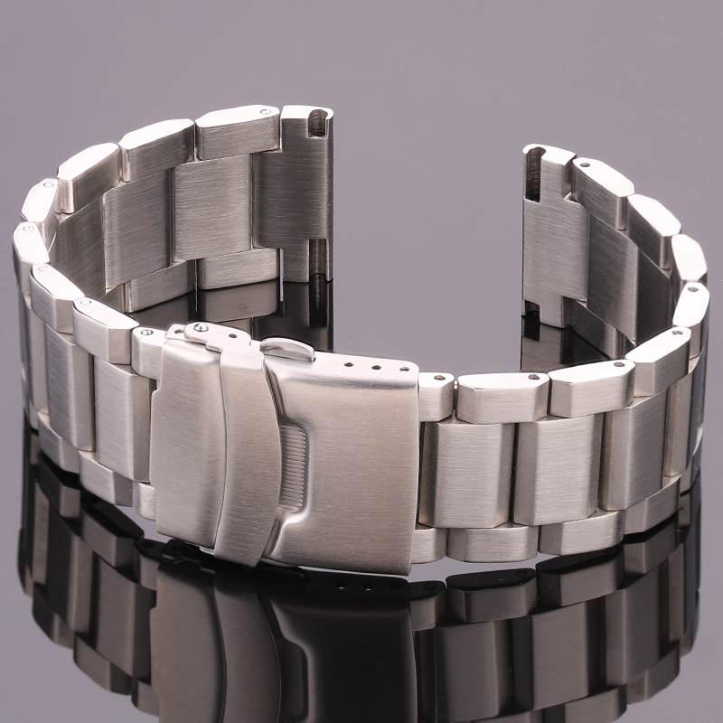 Solid Stainless Steel Brushed Watch Strap with Safety Clasp 18mm 20mm 22mm 24mm Available in Black Silver Unisex Watch Band: BLACK WHITE / 20mm