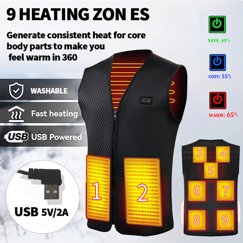 Verwarmd vest Heren Dames Elektrisch verwarmde jassen Sportkleding Verwarmde jas Grafeen warmtejas USB-verwarmingsjas voor kamperen