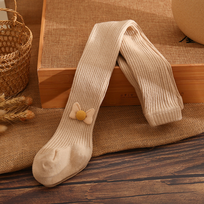 4 Kleuren Baby Meisjes Panty Panty Strik Geribbelde Hoge Taille Leggings Broek Broek 6-24 Maanden: Beige / 12-24 months