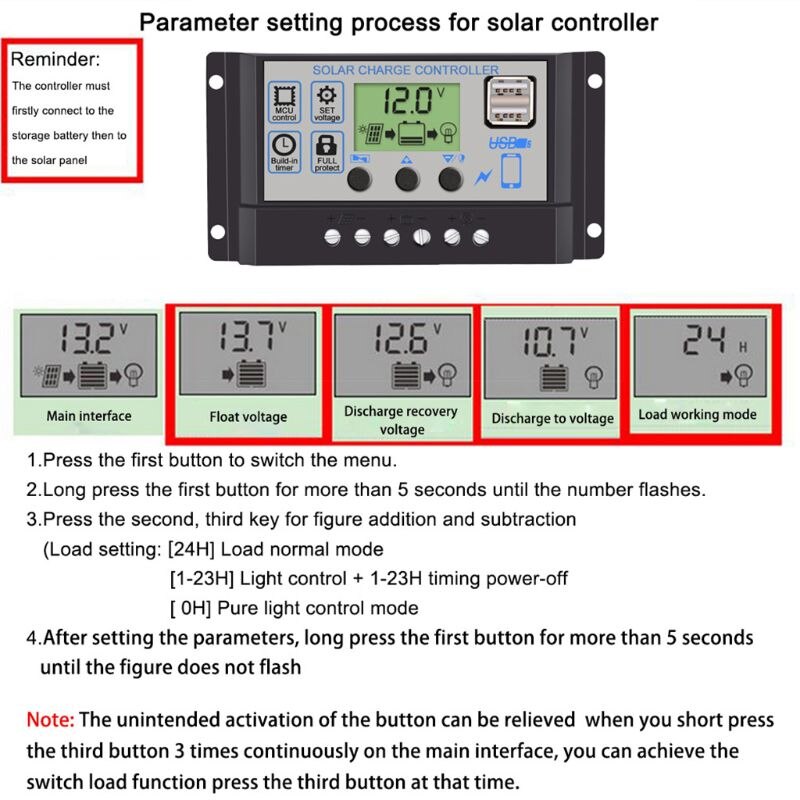 30A/20A/10A DC 12V 24V Auto Solar Charge Controller PWM Controller LCD Dual USB 5V Output Solar Panel PV Regulator