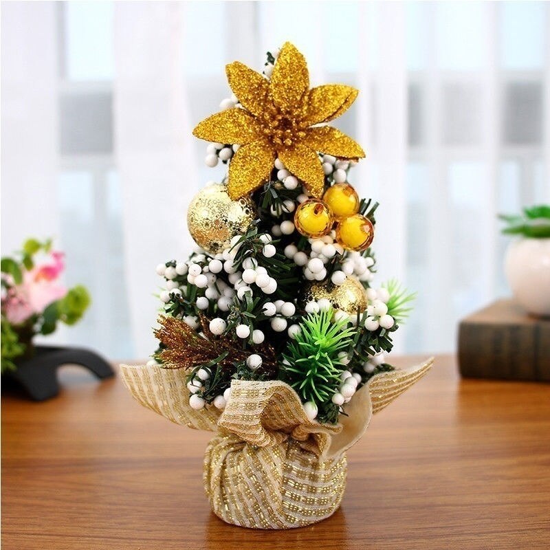 20cm Mini Christmas Tree Decor Desk Table Decor Small Party Ornaments Xmas: Gold