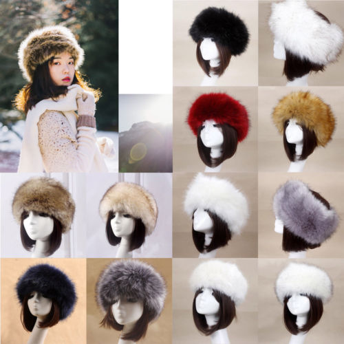 Winter Thick Furry Hairband Fluffy Russian Faux Fur Women Girl Fur Headband Hat Winter Outdoor Earwarmer Ski Hats