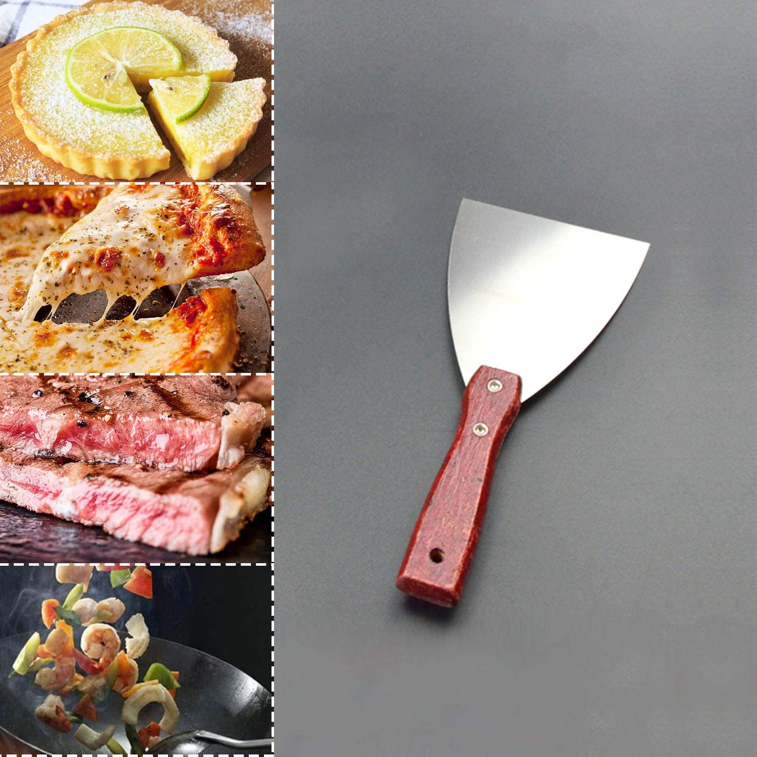 Grill Scraper Wooden Handle Stainless Steel Blade Slant Edge Grill Scraper Stainless Steel Spatula Spatula with Wooden Handles: 1PC