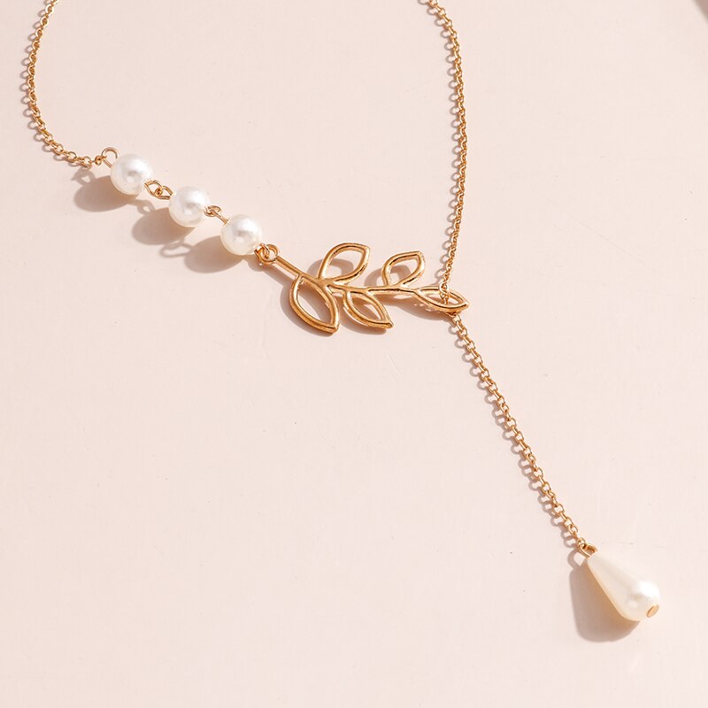 Jahrgang Perle Kette Halsketten Anhänger für Frauen Mädchen Metall Hohlen Baum Blatt Halsketten Charme Collares Schmuck