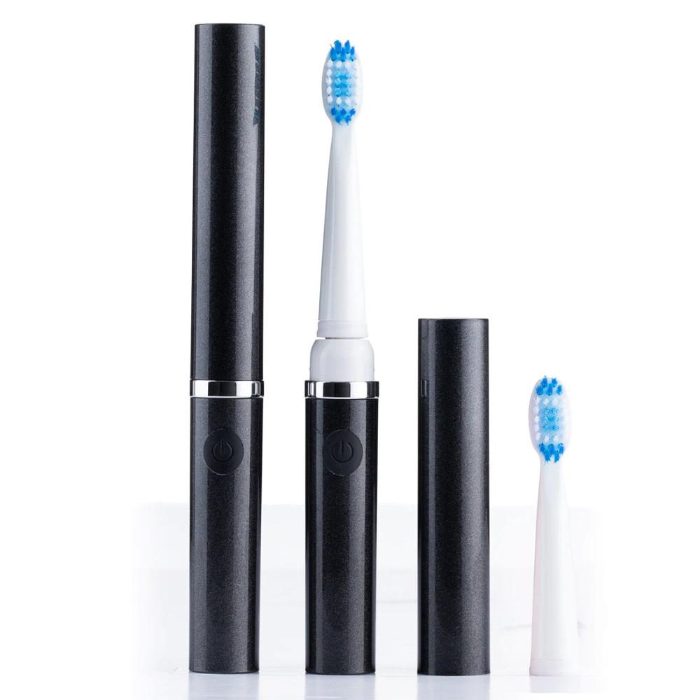 Pop batteri elektrisk tandbørste slank bærbar rejse sonisk pop sonic go overalt sonisk tandbørste go sonisk tandbørste: Sort