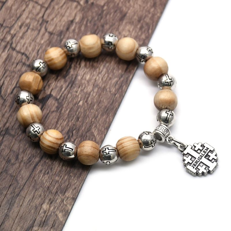 Trä jesus kors pärlor armband armband kristen meditation bön yoga unisex armband smycken