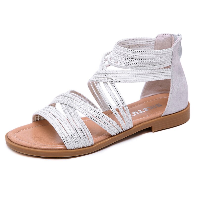 Rome Sandalen Vrouwen Schoenen Zomer Vrouwen Sandalen Flats Casual Dames Schoenen-Enkelbandje Vrouw Strand Sandalen: WHITE / 39
