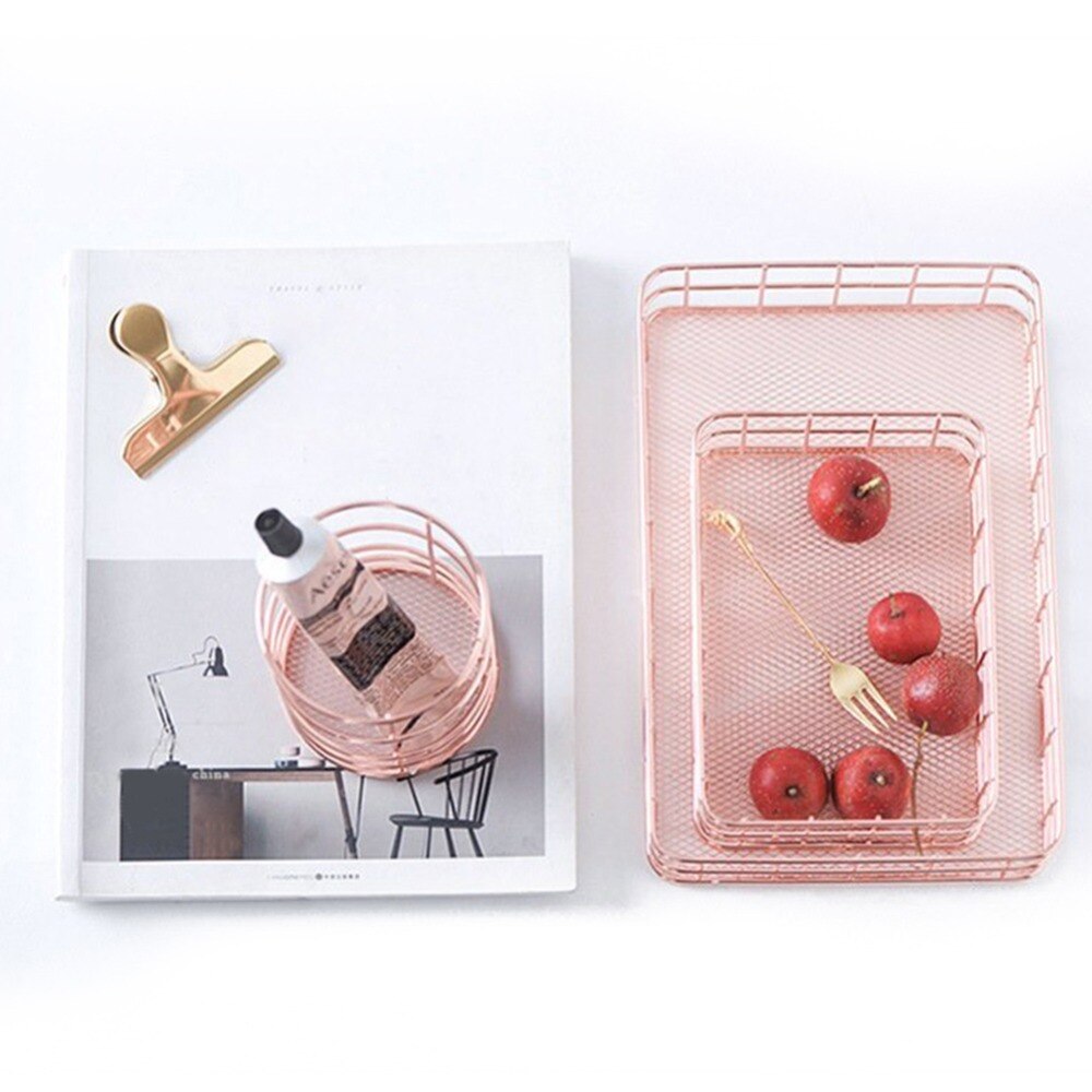 4 stilar rosa guld metall förvaring korg kosmetiska arrangör hållare skrivbord kök badrum hylla heminredning tillbehör