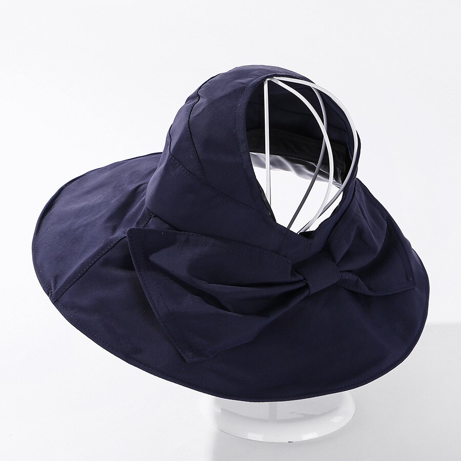 Zomer Hoeden Voor Vrouwen Lente Zomer Brede Rand Zonder Top Zon Hoeden Strik Cap Paardenstaart Hoed: Navy blue
