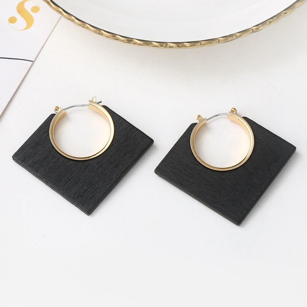Pendientes de aro cuadrados de madera con formas geométricas para mujer, aretes de aro cuadrados de madera para mujer, joyería de de boda, Orecchino