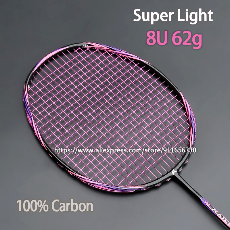 Raquettes de Badminton en Fiber de carbone de Type avec sacs à ficelle, Tension maximale de 32lb, entraînement, raquette de sport de vitesse pour adultes, G5: Rose