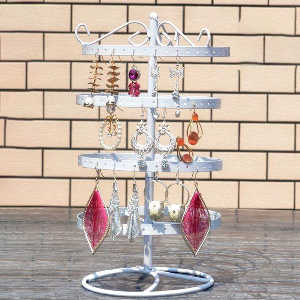 5-Tier Round Rotating Jewelry Organizer - Metal Display Stand Rack for Earrings, Necklaces