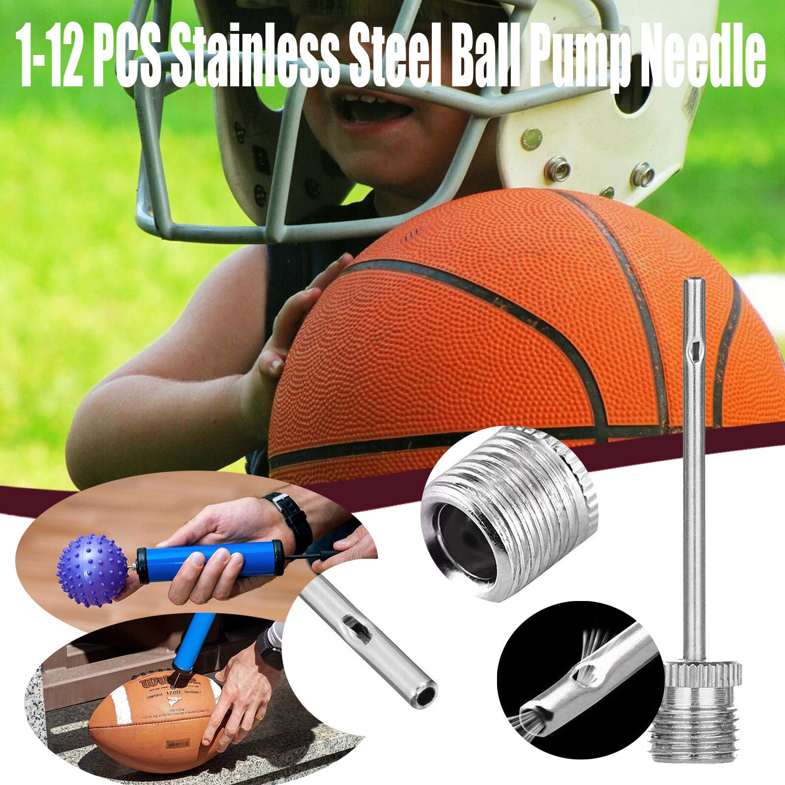 1-12pcs Sports Balls Standard Inflating Kit Ball Air Pump Needles For Basketballs Volleyballs Footballs Stainless Steel Pump Pin