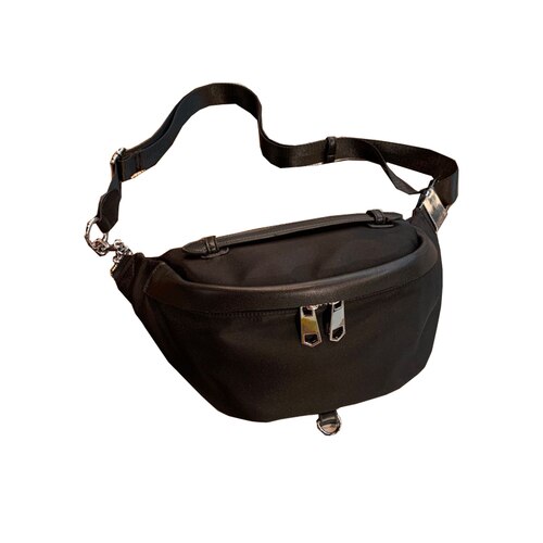 Ins hardlooptas dames koreaanse stijl all-match waterdichte nylon borsttas schoudertas: Zwart nylon