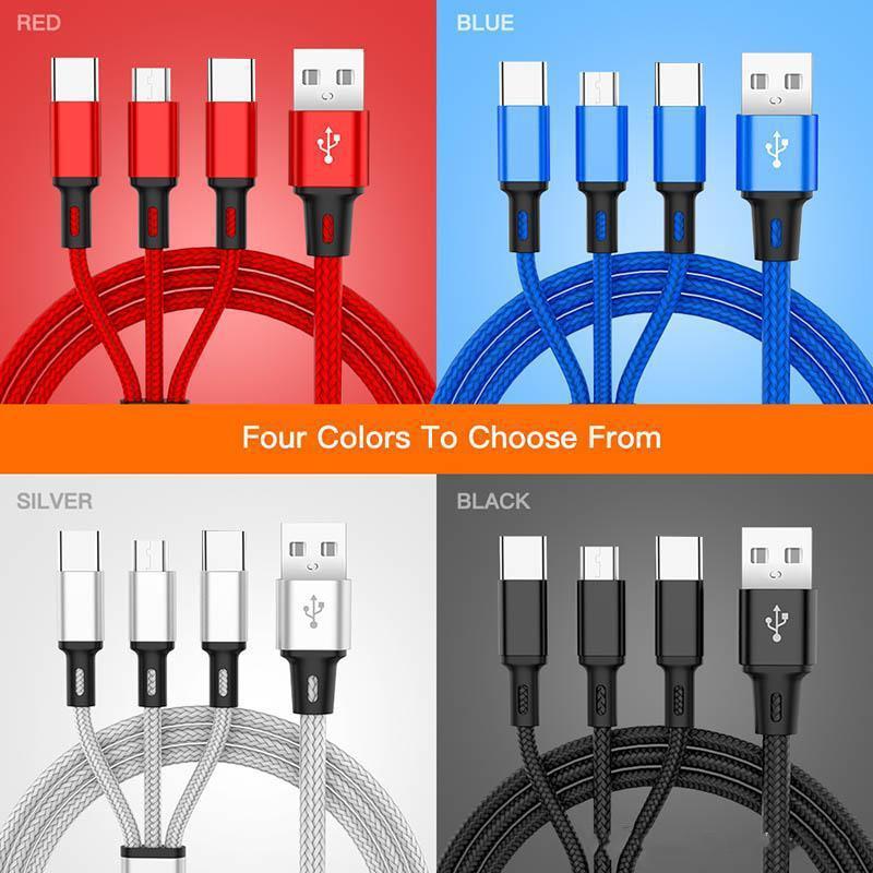 1.2m 2.4a in- 3 in- 1 mit nylongeflecht, 8 -poligem Mikro-usb-typ-c-anschluss für samsung Android-geräte