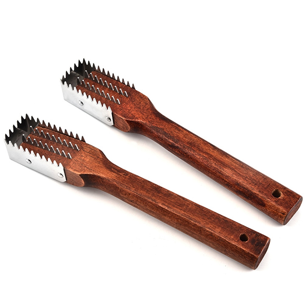 Stainless Steel Fish Scale Scraper With Wooden Handle Scale Remover Handheld Fish Scraping Brush Kitchen Tool