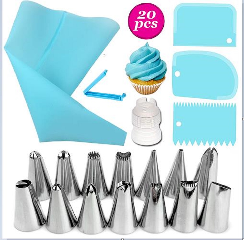 14pcs Cake Decorating Kit Supplies With Stainless Steel Piping Nozzle Tips Pastry Bag Clip Icing Smoother Spatulas Coupler: Blue