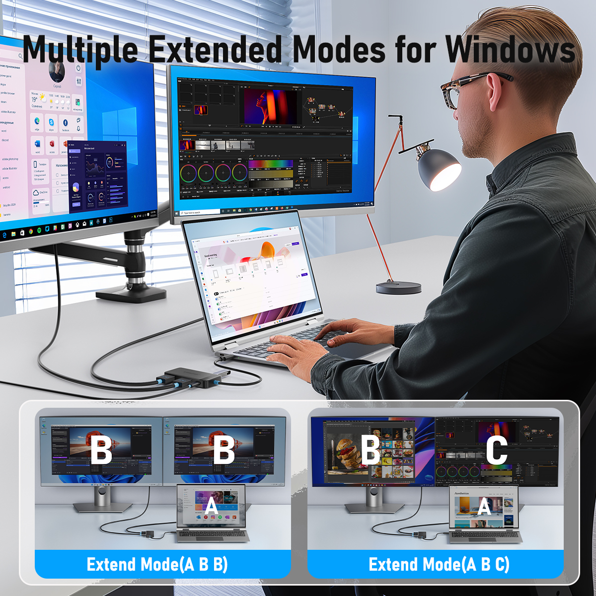 Lemorele TC122 USB C HUB Dual HDMI 4K Docking Station USB 3.0 PD 100W Type C Port dla Macbook iPad M2 M1 Steam Deck