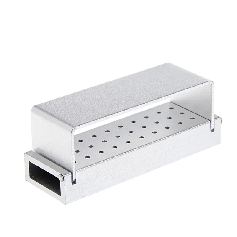30 Gaten Aluminium Dental Bur Burs Houder Blok Desinfectie Doos Autoclaaf: Zilver
