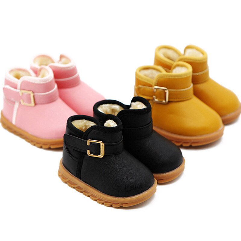 Botas de nieve para niños y niñas, zapatos de algodón a prueba de agua de cuero PU, botas gruesas de terciopelo para estudiantes, botas cortas de abrigo