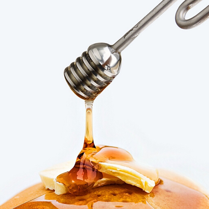 Cuchara de Mesuring para miel, mango curvo y recto de acero inoxidable, cazo de Metal, palo de miel, herramienta de medición de cocina