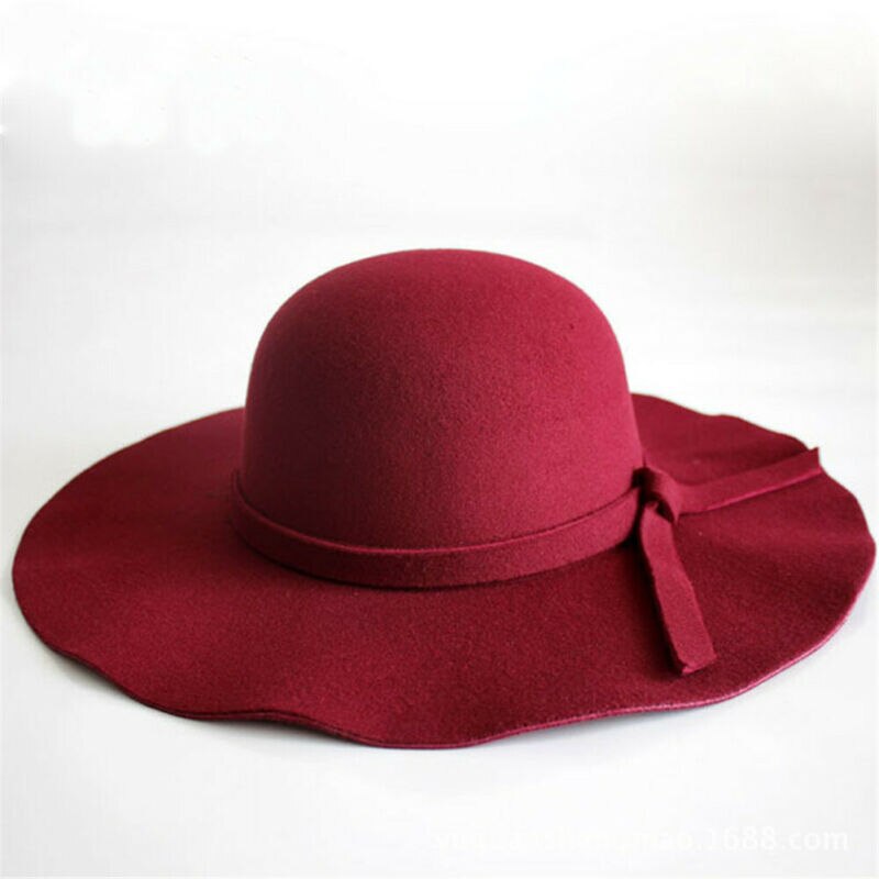 Fes sol Vintage de las mujeres Floppy Bowknot sombrero de ala ancha sombrero de fieltro de lana Fe damas vacaciones sombrero al aire libre
