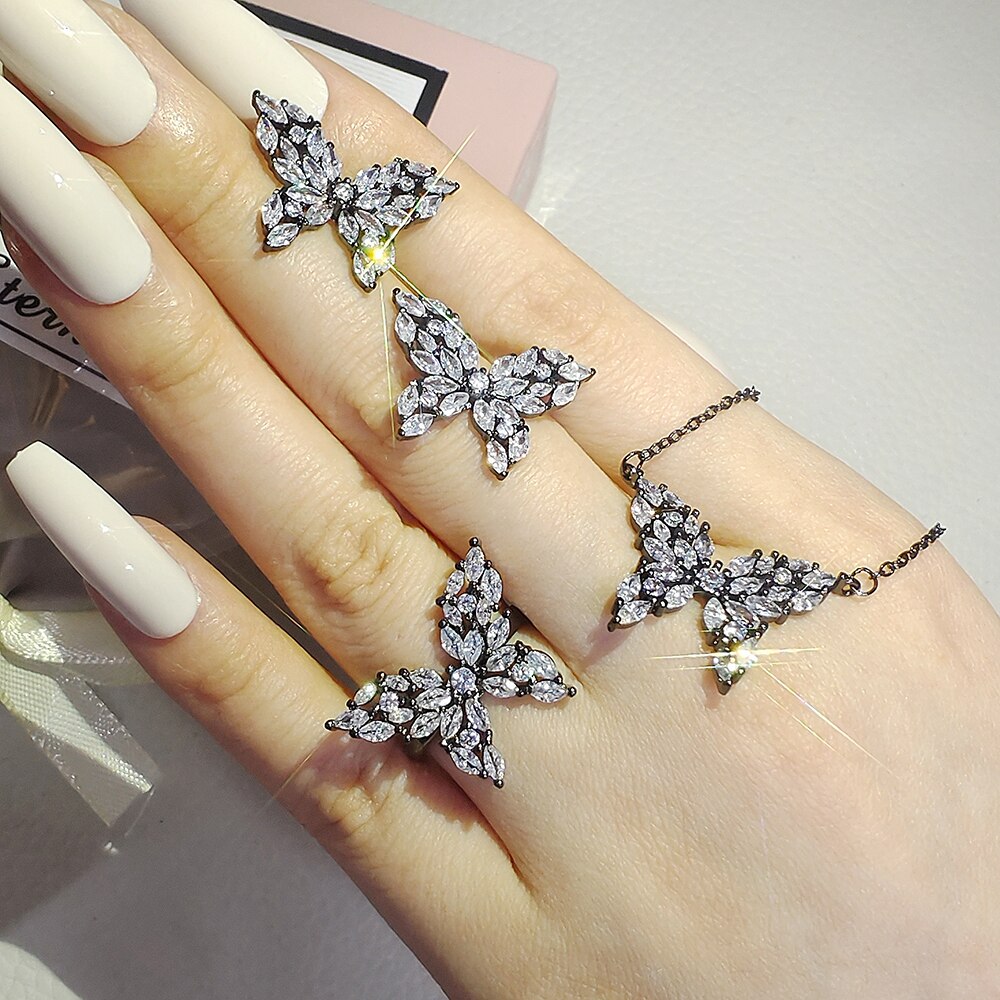 2022 Trendy Bow Zilver Kleur Bruid Sieraden Sets Voor Vrouwen Anniversary Sieraden J6856