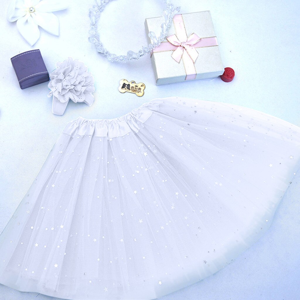 Kids Meisje Tule Rokken Petticoat Paillette Star Pettiskirt Haarband Tutu Rok Dancewear Dance Ballet Rokken Voor Baby Meisjes: WHITE