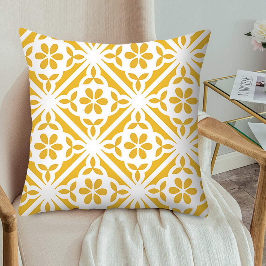 Junejour | 45 × 45cm geel gestreepte kussensloop geometrische sierkussen kussensloop print kussen kussensloop slaapkamer kantoor