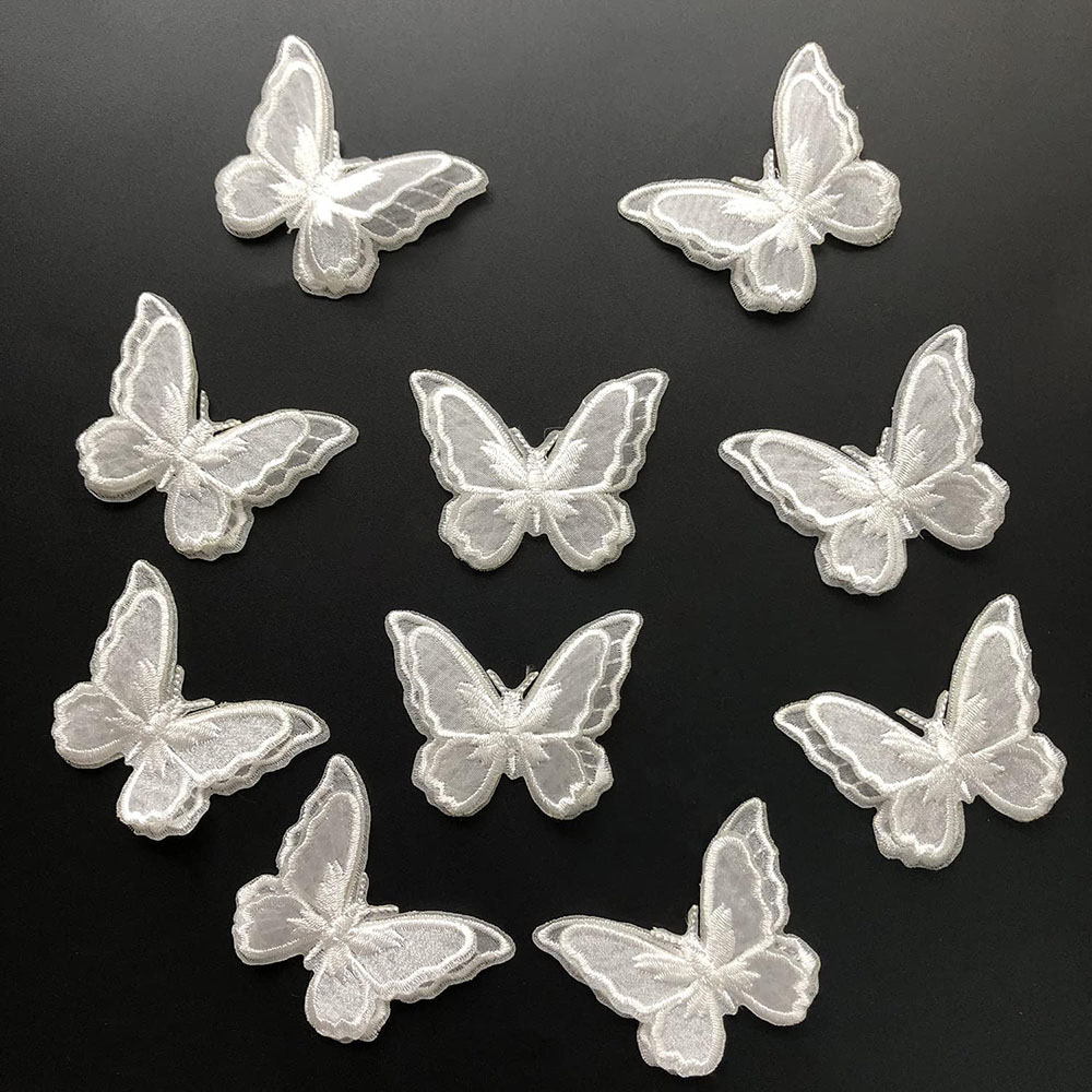 10 Stuks Borduren Vlinder Naai Ijzer Op Patch Badge Bruiloft Bruidsjurk Geborduurde Applique Naaien Craft DIY
