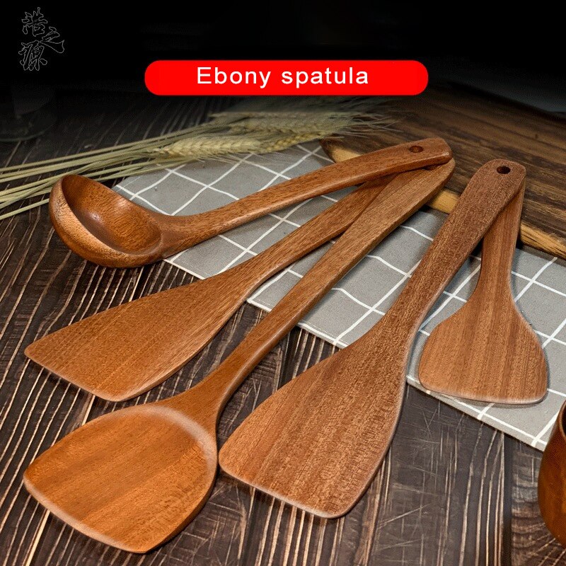 Juego de utensilios de cocina antiadherentes de madera de teca, espátula, pala, sopa, cuchara de arroz, herramienta de cocina, vajilla, 1 ud.