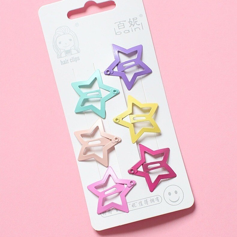 6PCS/LOT Candy Color Hairpins Girly Pink Love Heart Star Baby Girls Headwear Women Children Hair Accessories Hair Clips For: 3