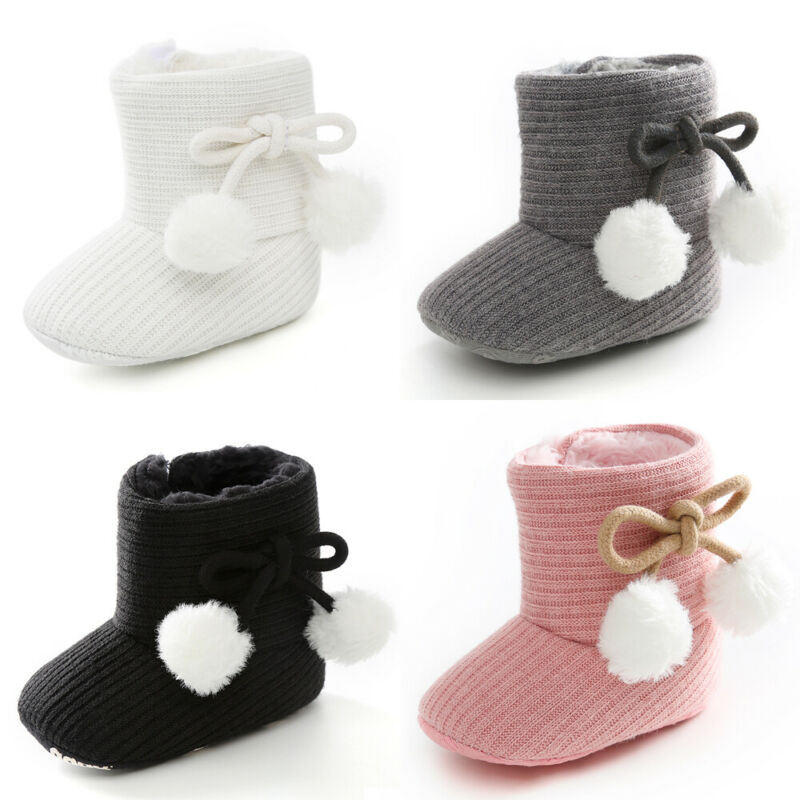 Mooie Pasgeboren Baby Snowboots Winter Warm Schoenen Effen Peuter Eerste Wandelaars Met Bal Kinderen Gebreide Schoenen Voor Baby Meisjes jongens