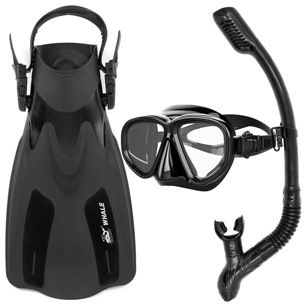 Snorkel Bril Flippers Set Snorkelen Glas Zwemmen Vinnen Snorkelen Gear Pakket Masker Scuba: Black