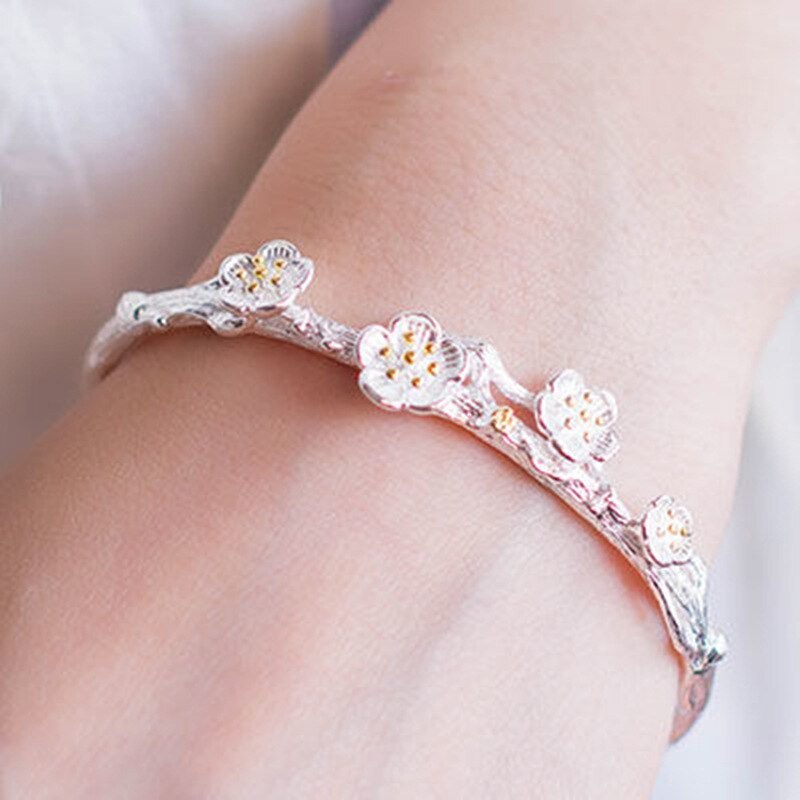 Chinese Butterfly Bells Ring Bracelet All-in-one Flower Bangle Charm Jewelry Silver Plated Bracelet Women Jewelry Accessories: Style 4