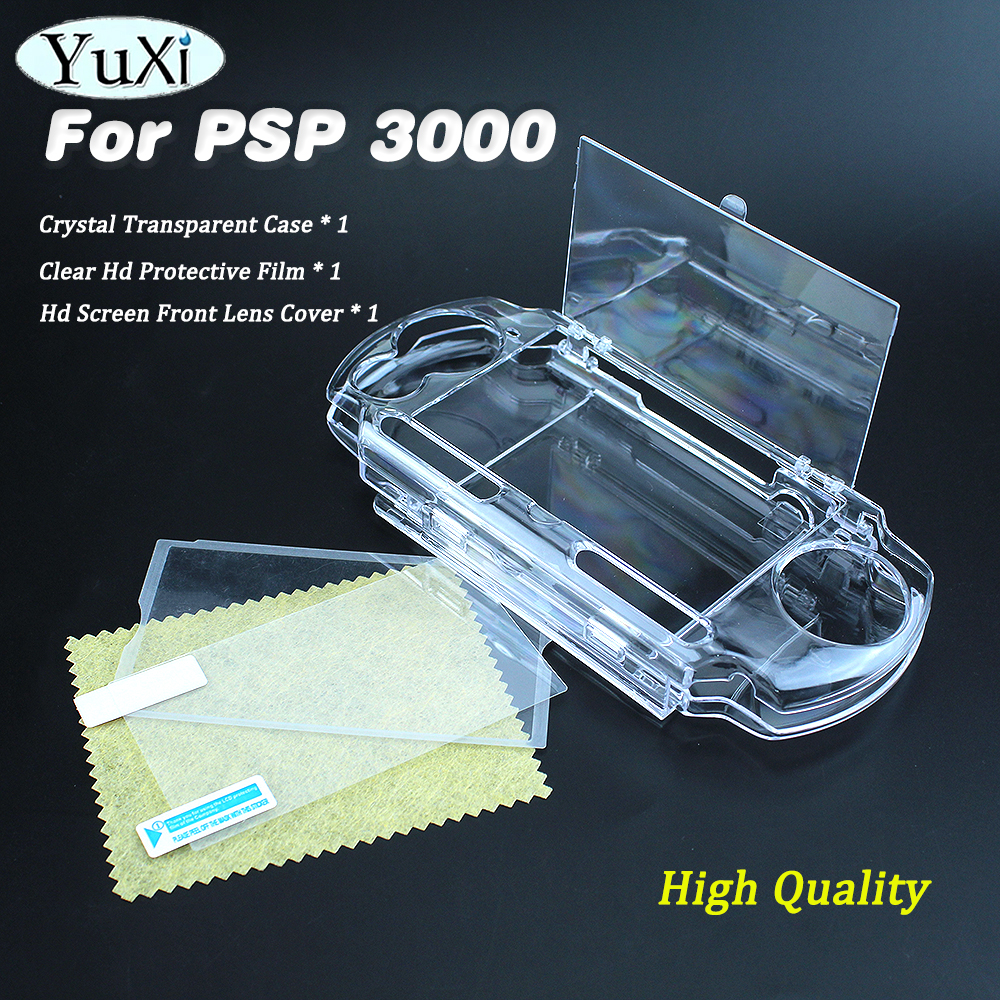 For PSP 3000 Transparent Hard Carry Cover Case Snap-in Crystal Shell With Hd Faceplate Screen Front Lens Clear Protective Film
