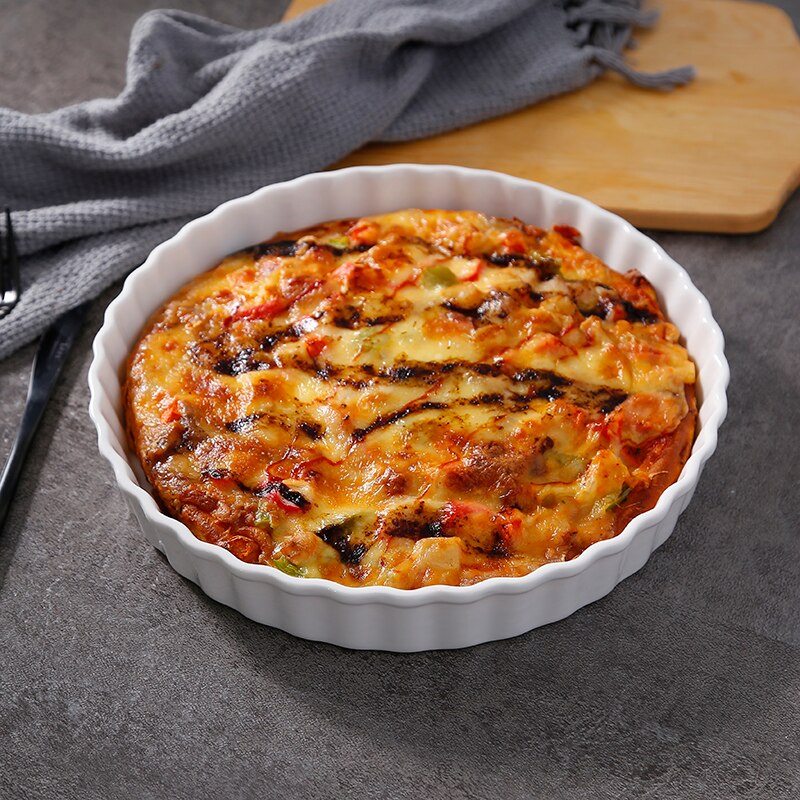 Plato de cerámica para hornear Pizza, 8 pulgadas, redondo, Occidental, cuenco para horno, grueso, resistente al calor, microondas, sartenes para Pizza
