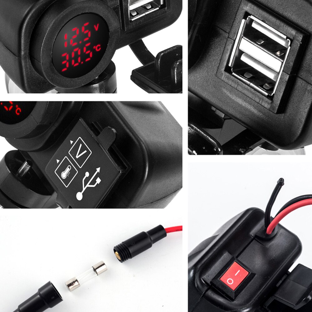Motorcycle Dual Usb Charger 12V 4.2A Moto 2.1A + 2.1A 12V Naar 5V 15W Usb lader Met Led Display Sockets Aan-uit Schakelaar