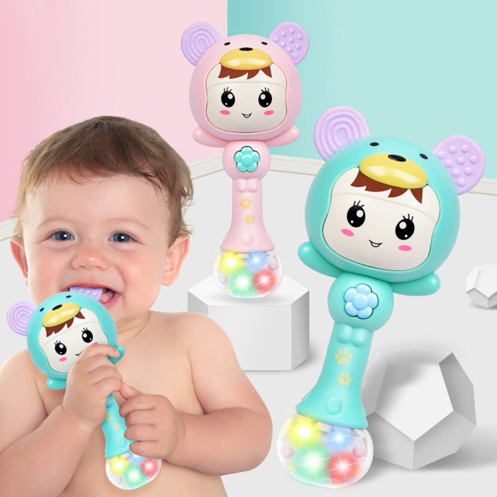 LED Glowing Hand Rattle Music Sand Hammer Soft Teether Development Baby Toy Rattle Plastic Hand Bell Intelligence Grasping Balls